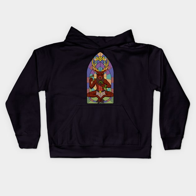 Horned God Stained Glass Kids Hoodie by Marouk